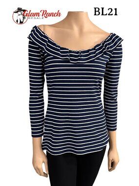 VGC Boston Proper Stripe Off the Shoulder Ruffle Blouse Size Small